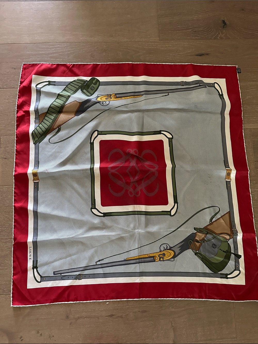 Rare Vintage Loewe silk scarf in hunting motif
